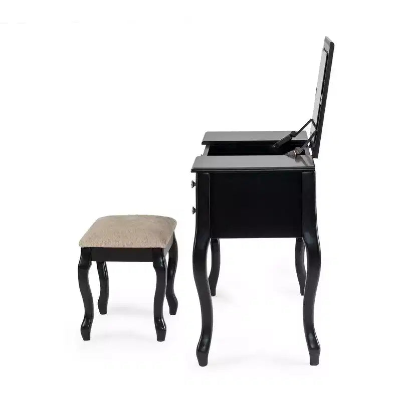 Poundex Set Toeletta da Trucco in Legno, Scrivania, Specchio e Sgabello