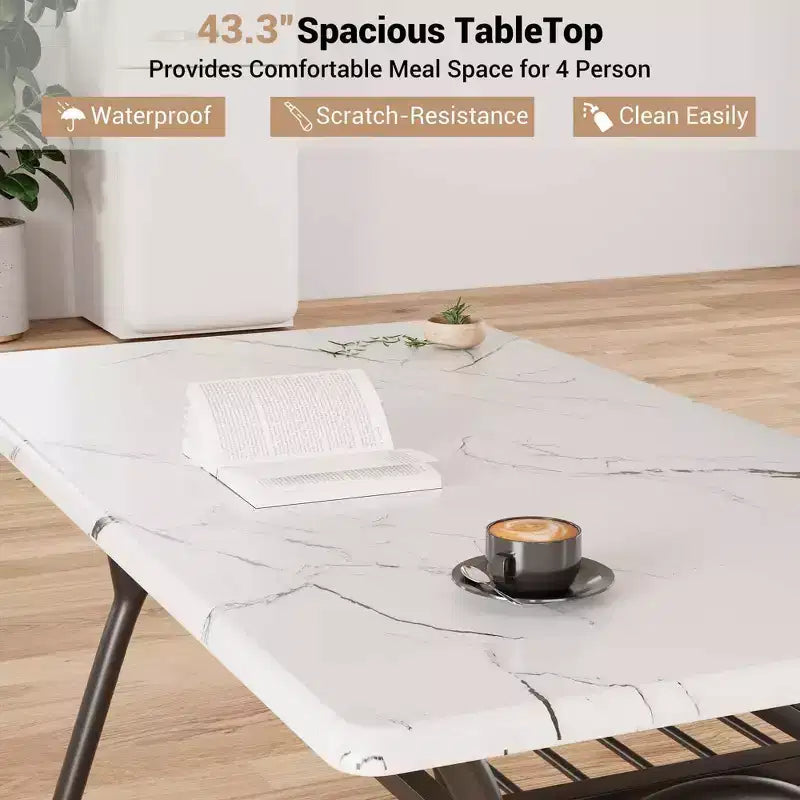 Set tavolo da pranzo per 4, tavolo da cucina con sedie Boucle per 4, tavolo da pranzo rettangolare moderno con ripiano portaoggetti per piccoli spazi