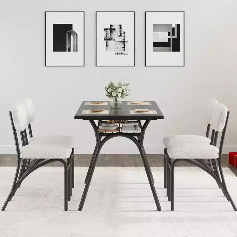 Set tavolo da pranzo per 4, tavolo da cucina con sedie Boucle per 4, tavolo da pranzo rettangolare moderno con ripiano portaoggetti per piccoli spazi