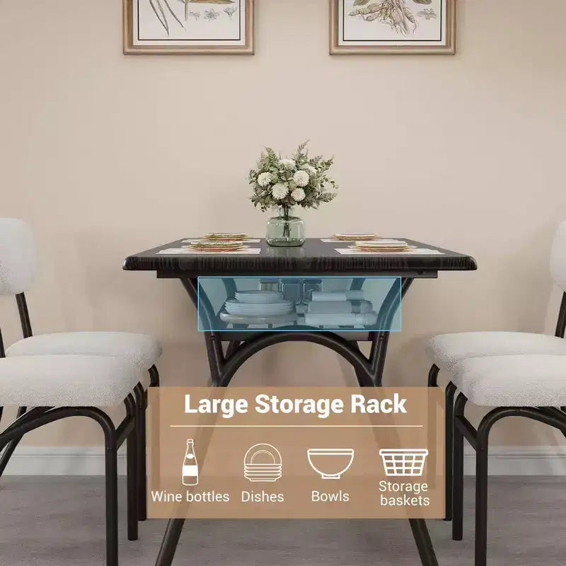 Set tavolo da pranzo per 4, tavolo da cucina con sedie Boucle per 4, tavolo da pranzo rettangolare moderno con ripiano portaoggetti per piccoli spazi