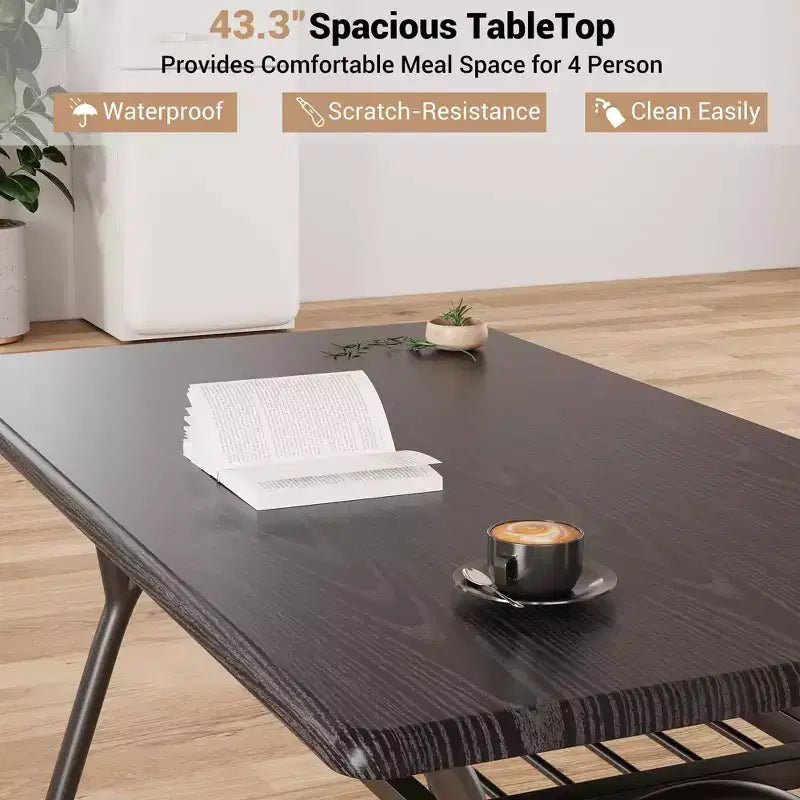 Set tavolo da pranzo per 4, tavolo da cucina con sedie Boucle per 4, tavolo da pranzo rettangolare moderno con ripiano portaoggetti per piccoli spazi