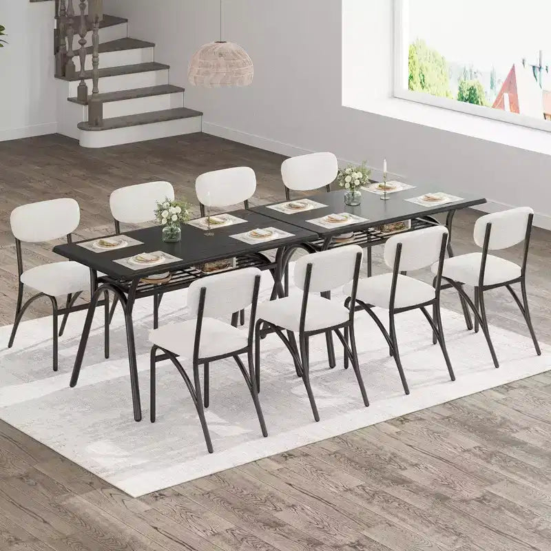 Set tavolo da pranzo per 4, tavolo da cucina con sedie Boucle per 4, tavolo da pranzo rettangolare moderno con ripiano portaoggetti per piccoli spazi