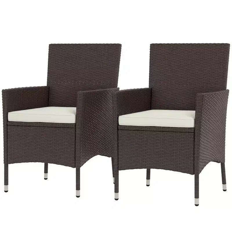 2 PCS Rattan Wicker Dining Chairs with Cushions and Anti-Slip Foot, Patio Stackable Chairs Set for Backyard, Garden, Lawn