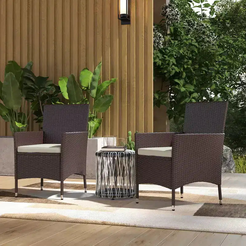 2 sedie da pranzo in rattan vimini con cuscini e piedini antiscivolo, set di sedie impilabili da esterno per cortile, giardino, prato