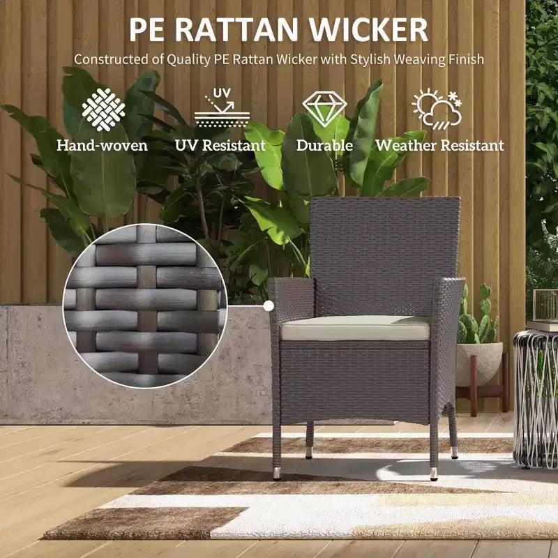 2 sedie da pranzo in rattan vimini con cuscini e piedini antiscivolo, set di sedie impilabili da esterno per cortile, giardino, prato