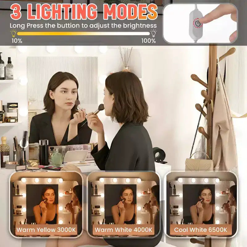 BestMassage Glamour Set Tavolo da Trucco Illuminato con 2 Cassetti e Sgabello