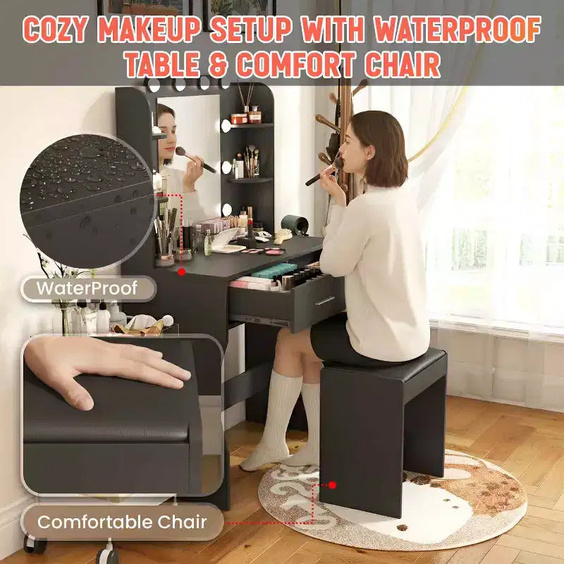 BestMassage Glamour Set Tavolo da Trucco Illuminato con 2 Cassetti e Sgabello