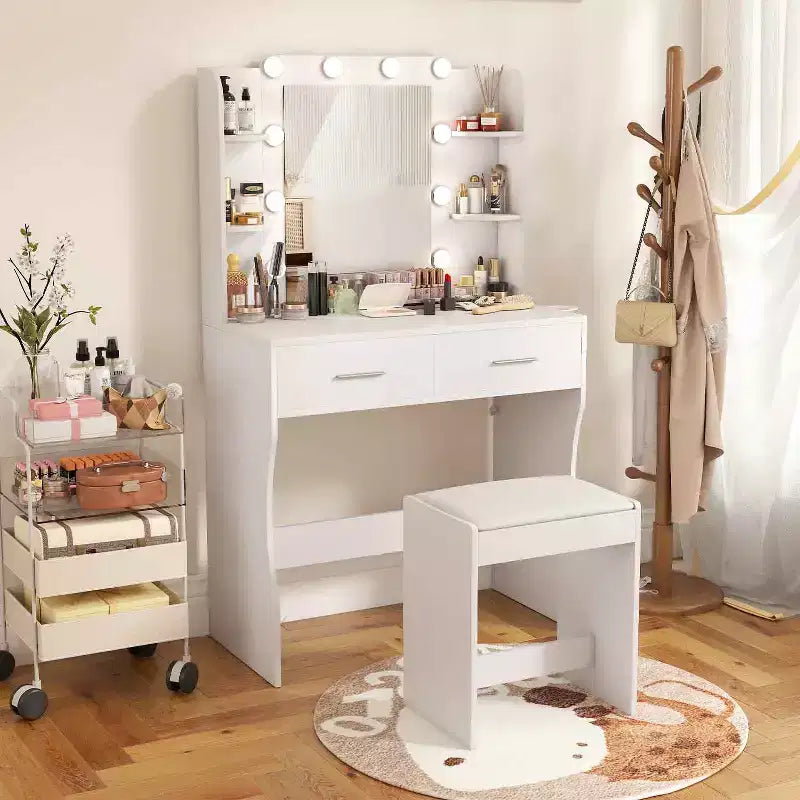 BestMassage Glamour Set Tavolo da Trucco Illuminato con 2 Cassetti e Sgabello