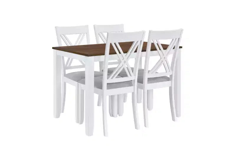 Set da pranzo da 5 pezzi in stile rustico con 4 sedie imbottite con schienale a X + tavolo in legno massello da 44,5 pollici, capacità 250 libbre, per cucina o sala da pranzo