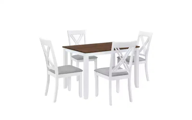 Set da pranzo da 5 pezzi in stile rustico con 4 sedie imbottite con schienale a X + tavolo in legno massello da 44,5 pollici, capacità 250 libbre, per cucina o sala da pranzo