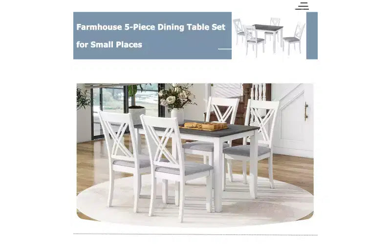 Set da pranzo da 5 pezzi in stile rustico con 4 sedie imbottite con schienale a X + tavolo in legno massello da 44,5 pollici, capacità 250 libbre, per cucina o sala da pranzo