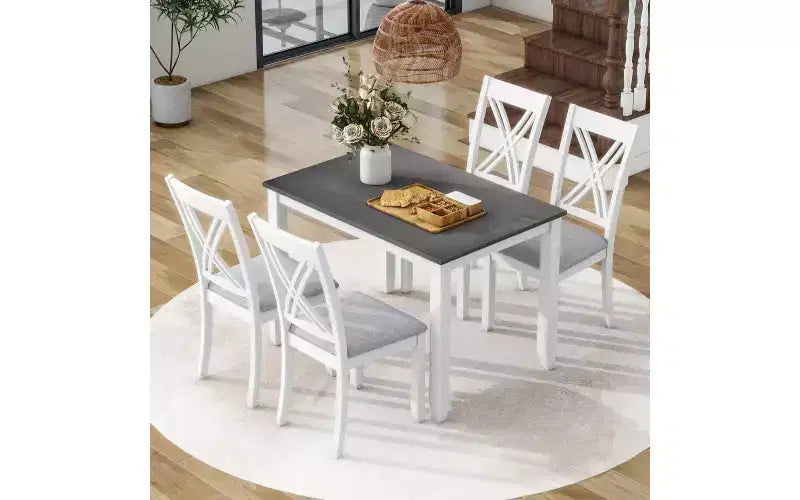 Set da pranzo da 5 pezzi in stile rustico con 4 sedie imbottite con schienale a X + tavolo in legno massello da 44,5 pollici, capacità 250 libbre, per cucina o sala da pranzo