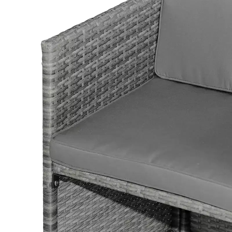 Set da Pranzo da Esterno per 8 Persone, 9 Pezzi, Salvaspazio, con Sedie in Wicker, Tavolo Quadrato in Vetro, Cuscini e Poggiapiedi