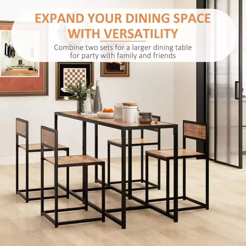 Set da pranzo in legno di 3 pezzi con tavolo quadrato, 1 tavolo e 2 sedie, e robusta struttura in metallo, ideale per piccoli spazi