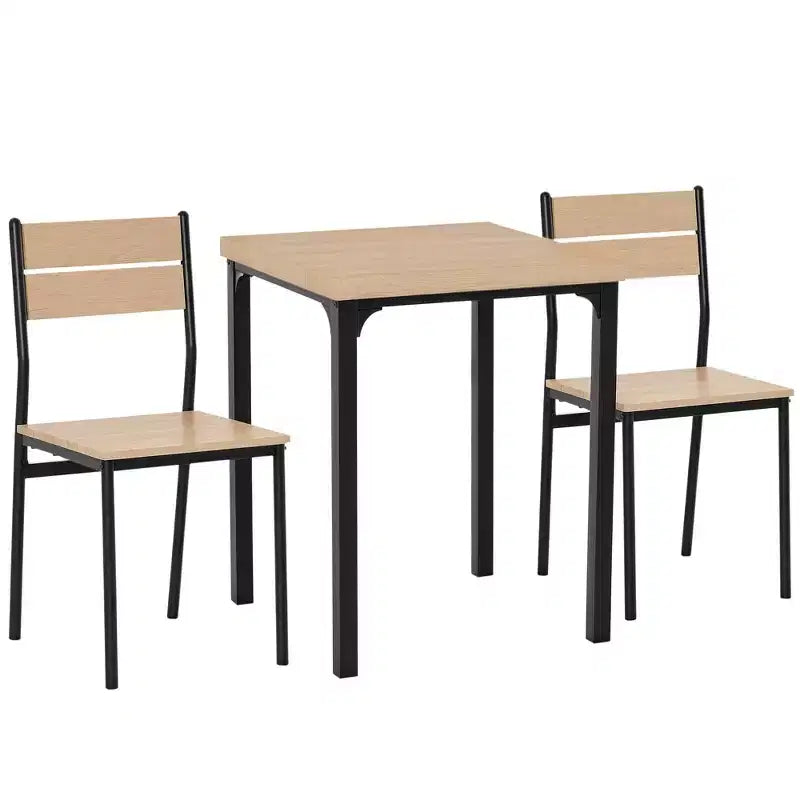 3-Piece Wooden Square Dining Table Set with 1 Table and 2 Chairs and Sturdy Metal Frame for Small Space