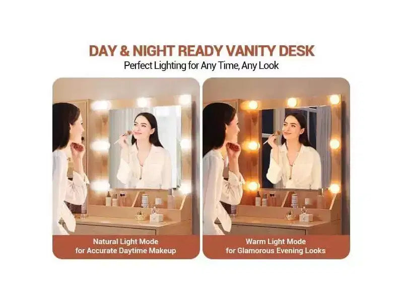 GustoWave Vanity Desk, Tavolino da trucco con specchio, prese integrate e porte USB