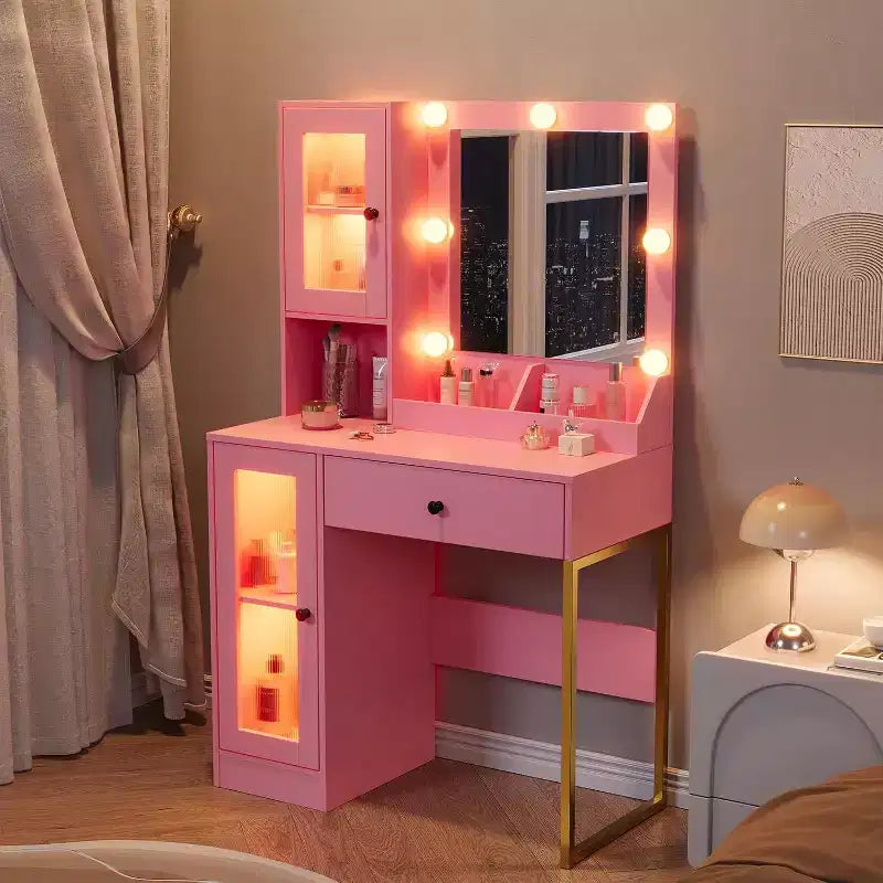 GustoWave Vanity Desk, Tavolino da trucco con specchio, prese integrate e porte USB