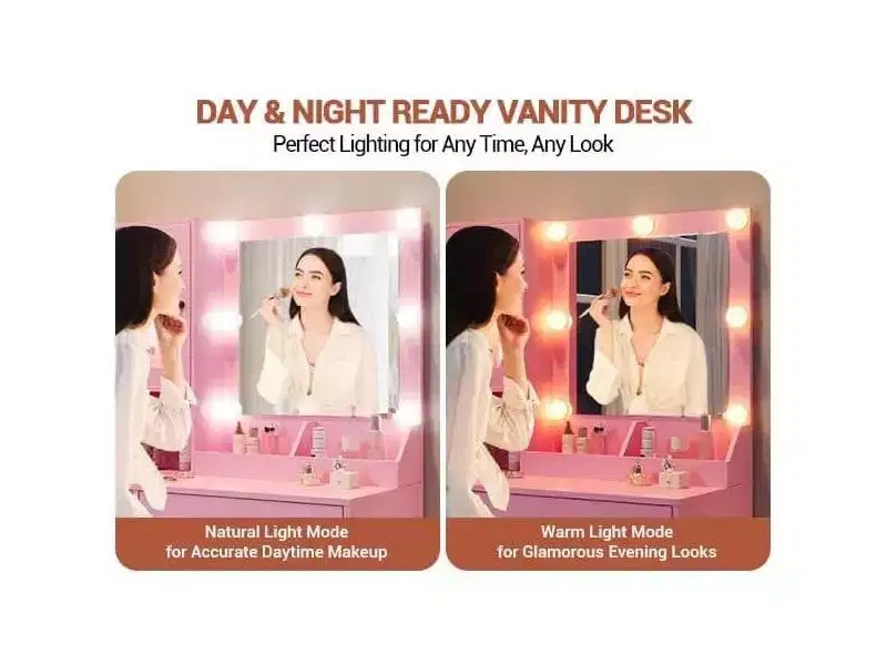 GustoWave Vanity Desk, Tavolino da trucco con specchio, prese integrate e porte USB