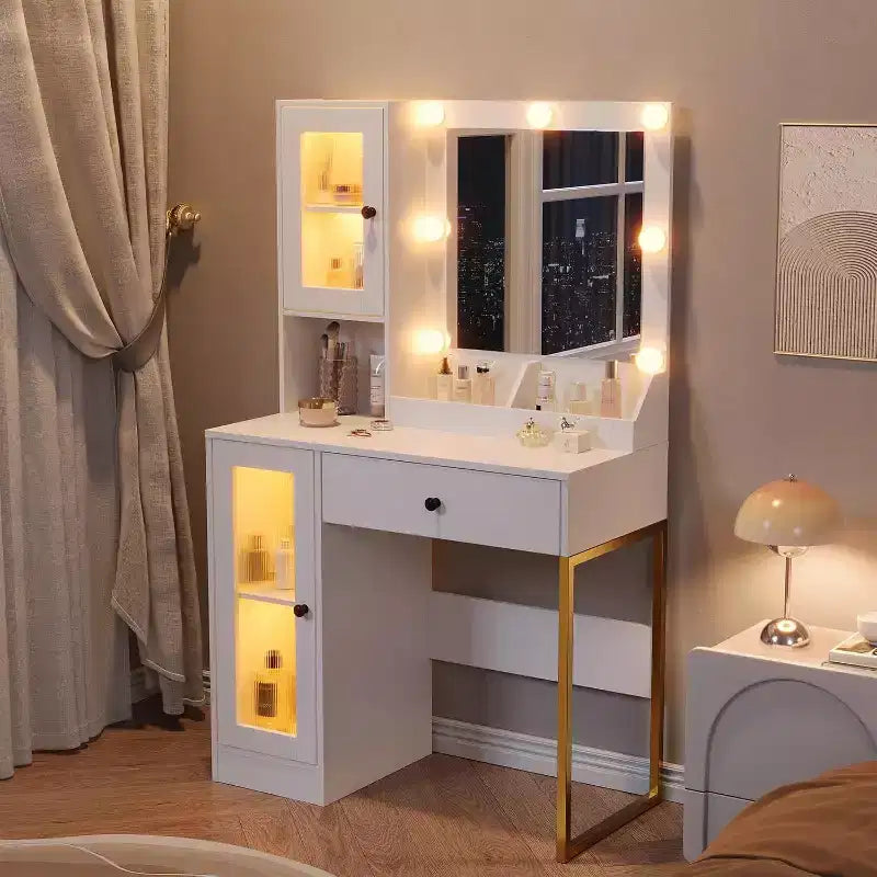 GustoWave Vanity Desk, Tavolino da trucco con specchio, prese integrate e porte USB