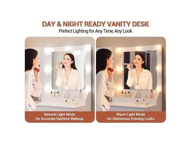 GustoWave Vanity Desk, Tavolino da trucco con specchio, prese integrate e porte USB