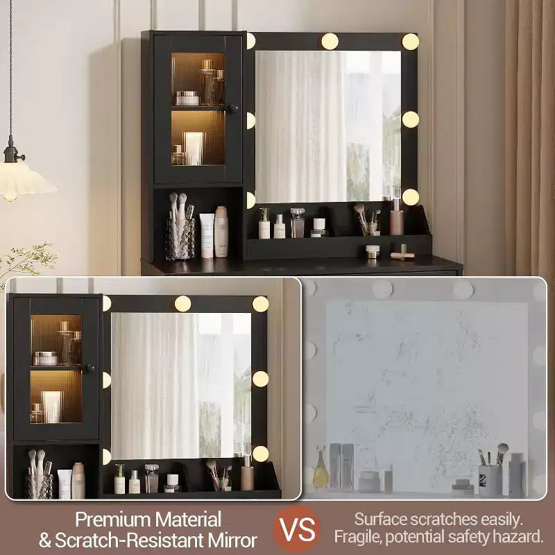 GustoWave Vanity Desk, Tavolino da trucco con specchio, prese integrate e porte USB