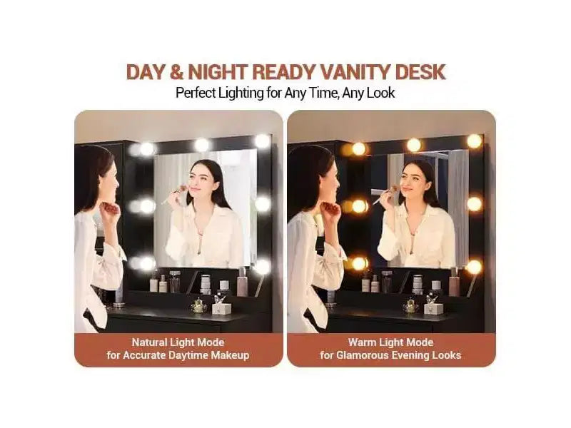 GustoWave Vanity Desk, Tavolino da trucco con specchio, prese integrate e porte USB