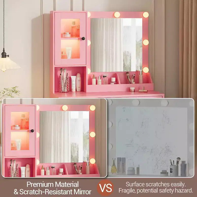 GustoWave Vanity Desk, Tavolino da trucco con specchio, prese integrate e porte USB