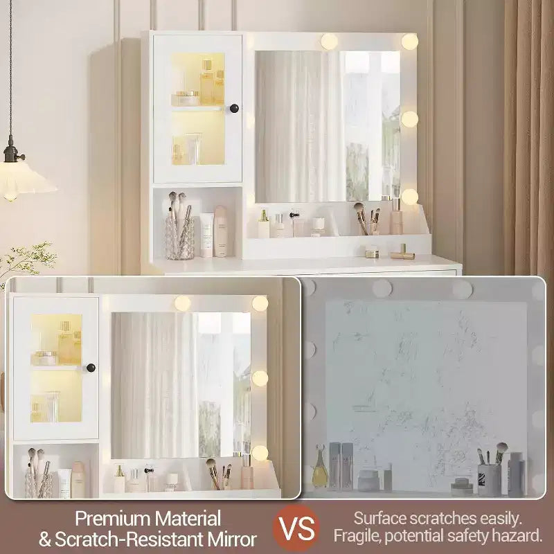 GustoWave Vanity Desk, Tavolino da trucco con specchio, prese integrate e porte USB