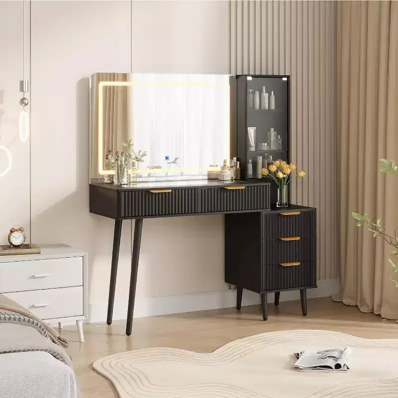 GustoWave Cassettiera Trucco a 5 Cassetti, Tavolo da Toeletta con Stazione di Ricarica USB Integrata