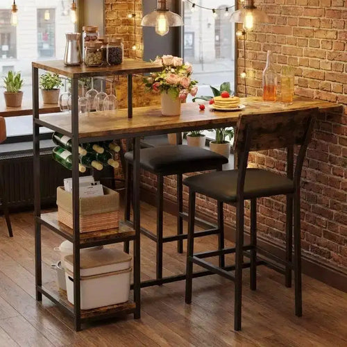 2-Person Dining Table Set with Storage Shelf and Wine Rack, Suitable for Living Room or Bedroom