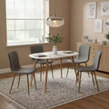 FurnitureR Modern 5-Piece Dining Set with Oval Table and Fabric-PU Hybrid Chairs, Wood-Look Legs, Compact Kitchen Dining Room Furniture for 4 People