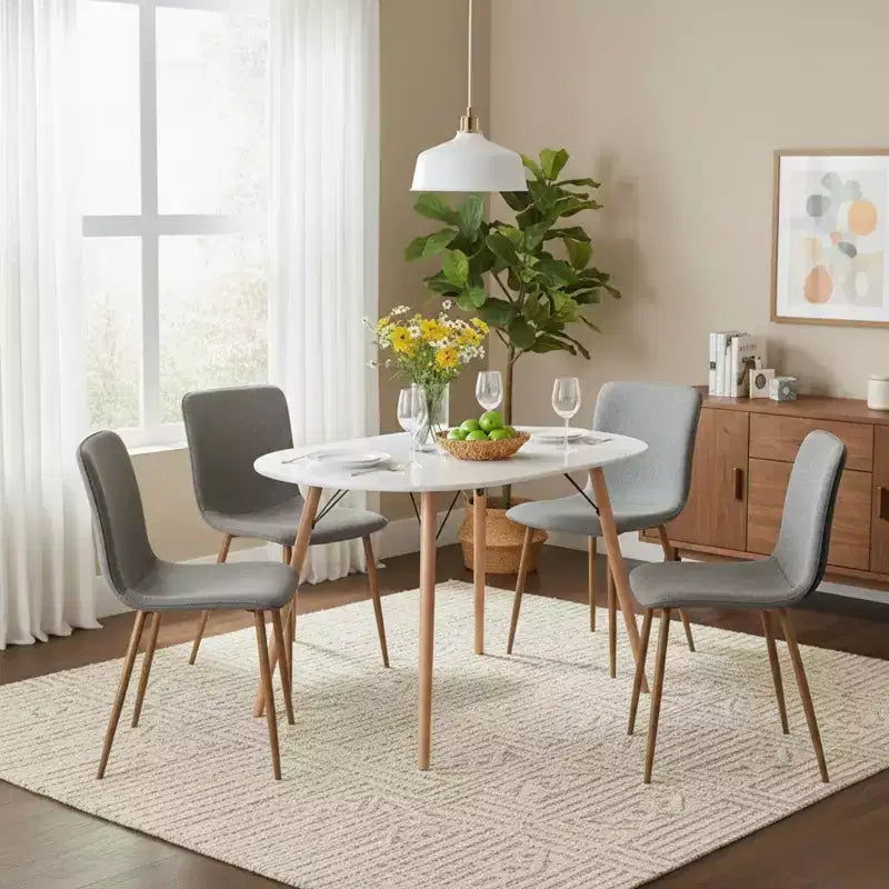 Set da pranzo moderno FurnitureR da 5 pezzi con tavolo ovale e sedie ibride in tessuto-PU, gambe effetto legno, mobili compatti per sala da pranzo e cucina per 4 persone