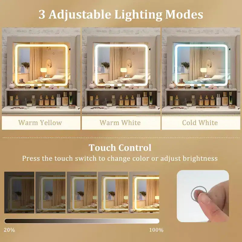 Set Toeletta da Fattoria Costway con Specchio e Luci 3 Modalità di Illuminazione e Luminosità Regolabile