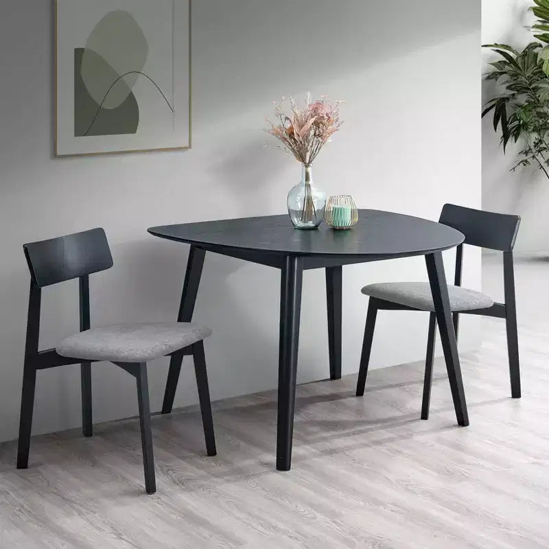 GDFStudio Zephyra Modern Rubberwood 3 Piece Dining Set with Linen Upholstered Chairs