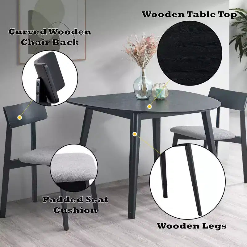 GDFStudio Zephyra Set da Pranzo Moderno da 3 Pezzi in Legno di Gomma con Sedie Rivestite in Lino