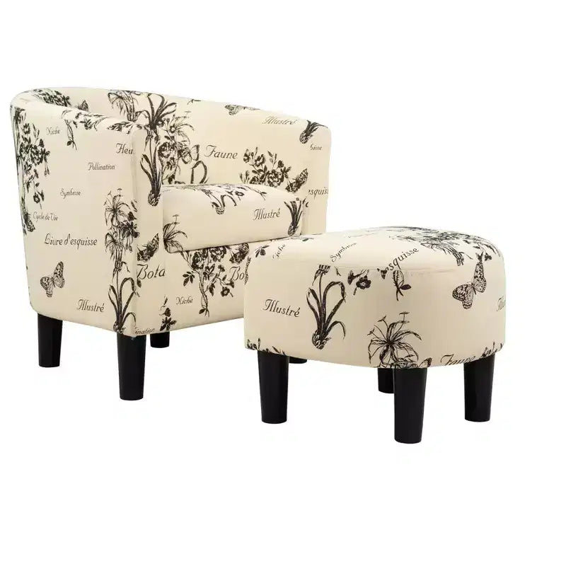 Set Sedia Accent & Pouf TUYOHW, Sedia Lounge con Poggiapiedi Abbinato, Gambe Affusolate, Sedia Moderna con Schienale Curvo a Botte per Soggiorno, Ufficio
