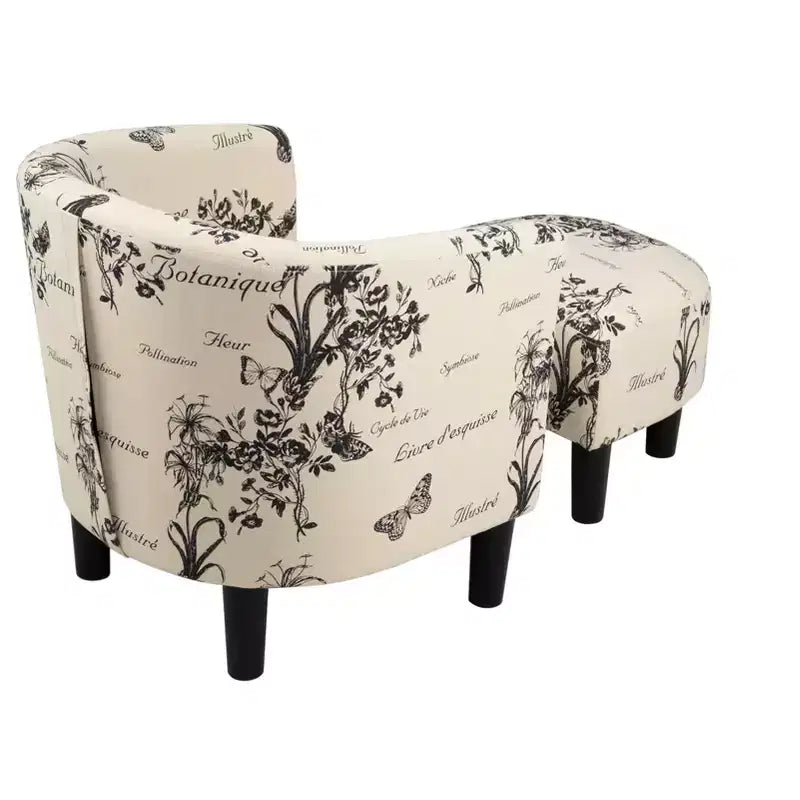 Set Sedia Accent & Pouf TUYOHW, Sedia Lounge con Poggiapiedi Abbinato, Gambe Affusolate, Sedia Moderna con Schienale Curvo a Botte per Soggiorno, Ufficio