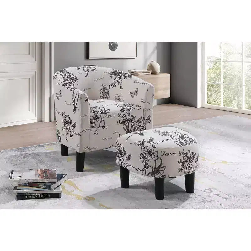 TUYOHW Accent Chair & Ottoman Set,Lounge Chair with Matching Footstool,Tapered Legs,Modern Curved Barrel Back Chair for Living Room,Office