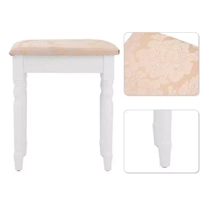 Set Trucco Tavolo da Toeletta Costway Tri Pieghevole con 4 Cassetti e Sgabello Bianco