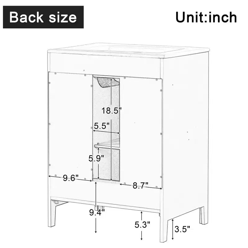 Mobile bagno 60 cm con lavabo, mobiletto da bagno con due cassetti e anta, mensola regolabile, nero