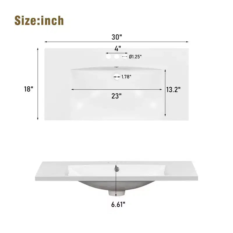 Mobile bagno da 75 cm con lavabo in ceramica sottopiano, mobiletto bagno moderno con 3 cassetti e 1 anta a chiusura ammortizzata
