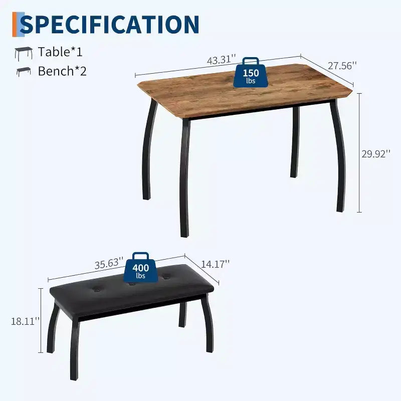Set da Pranzo per 4 Persone, Set da Tavolo da Cucina a 3 Pezzi con Struttura in Metallo e 2 Panche Imbottite, Salvaspazio, per Appartamento, Monolocale, Casa, Grigio