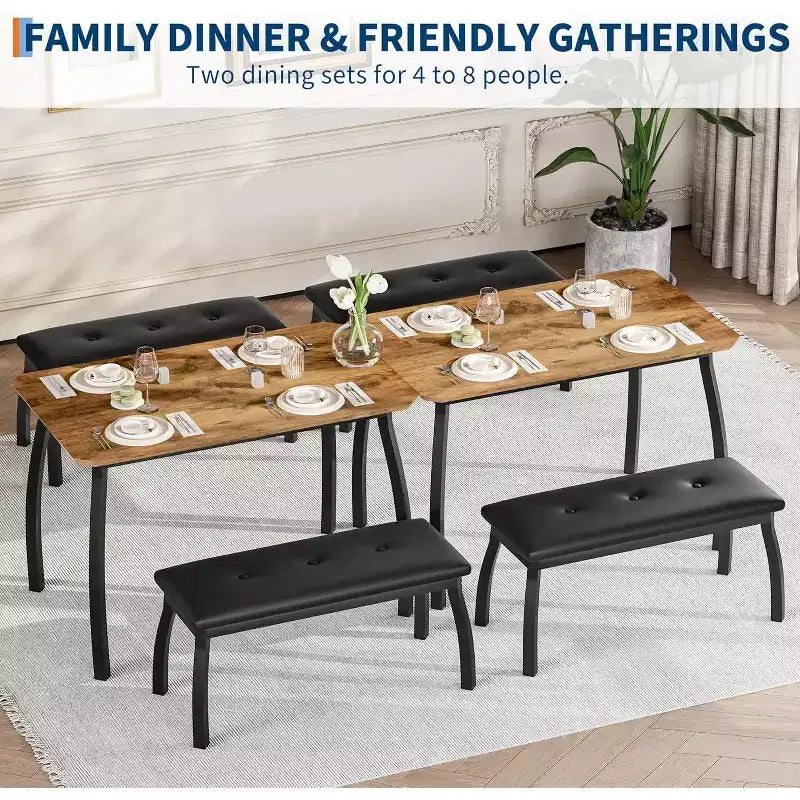 Set da Pranzo per 4 Persone, Set da Tavolo da Cucina a 3 Pezzi con Struttura in Metallo e 2 Panche Imbottite, Salvaspazio, per Appartamento, Monolocale, Casa, Grigio
