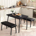 Dining Table Set for 4, 3-Piece Kitchen Table Set with Metal Frame and 2 Upholstered Benches, Space-Saving, for Apartment, Studio, Home, Grey