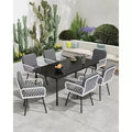 7-Piece Outdoor Dining Set for 6, 59 Tempered Glass Table with Metal Frame & 6 Rattan Chairs, Patio Set for Garden, Backyard, Poolside