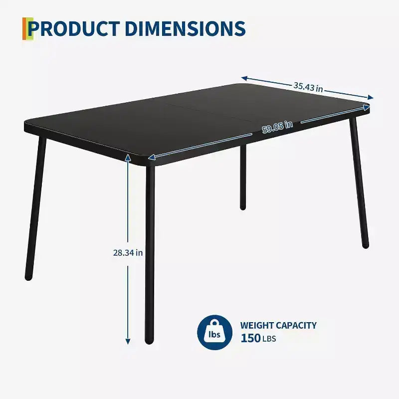Set da pranzo da esterno di 7 pezzi per 6 persone, tavolo in vetro temperato da 150 cm con struttura in metallo e 6 sedie in rattan, set da patio per giardino, cortile, bordo piscina