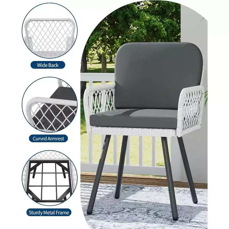 Set da pranzo da esterno di 7 pezzi per 6 persone, tavolo in vetro temperato da 150 cm con struttura in metallo e 6 sedie in rattan, set da patio per giardino, cortile, bordo piscina