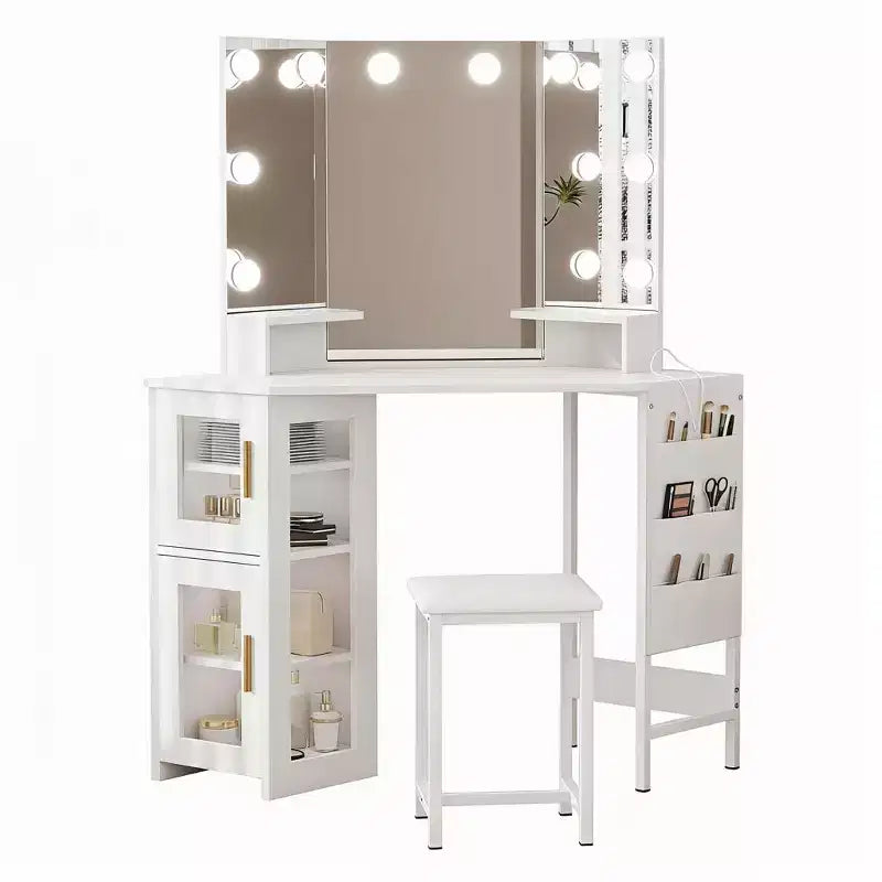 Specchio da Trucco da Angolo GustoWave, Specchio a 3 Ante con 3 Modalità di Illuminazione, Specchio per Trucco per Camera da Letto e Studio, Specchio da Trucco Illuminato a Tre Ante