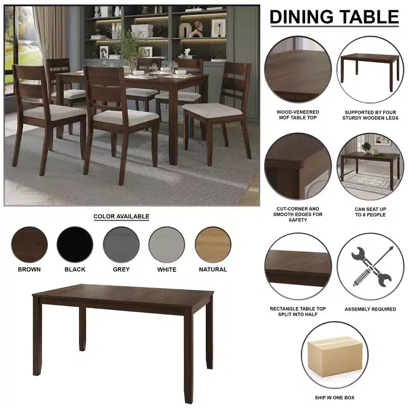 ChaletPosh Set da Pranzo 7 Pezzi con Sedie Rivestite in Lino