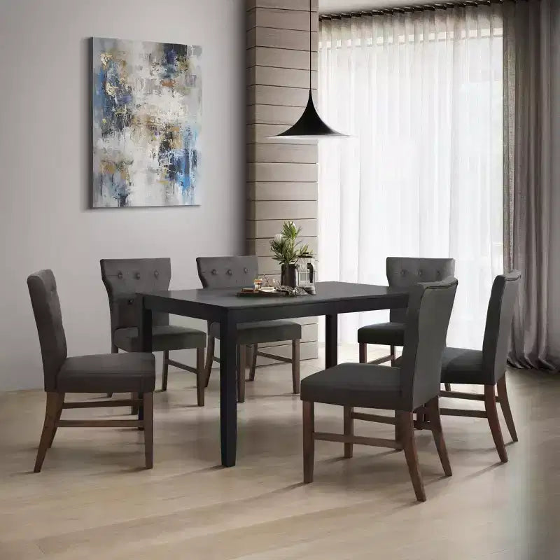 ChaletPosh Set da Pranzo 7 Pezzi con Sedie Rivestite in Lino